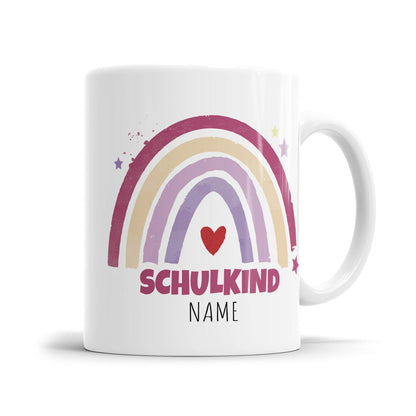 Schulkind Regenbogen Pink Edition personalisiert mit Namen - Kindertasse - Fulima