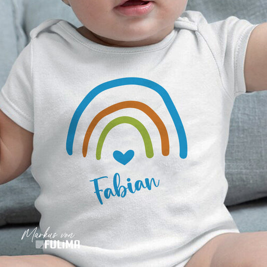 Babybody - Regenbogen mit Herz - Blau - Personalisiert mit Namen - FULiMA®