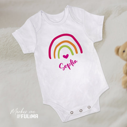 Babybody - Regenbogen mit Herz - Pink - Personalisiert mit Namen - FULiMA®