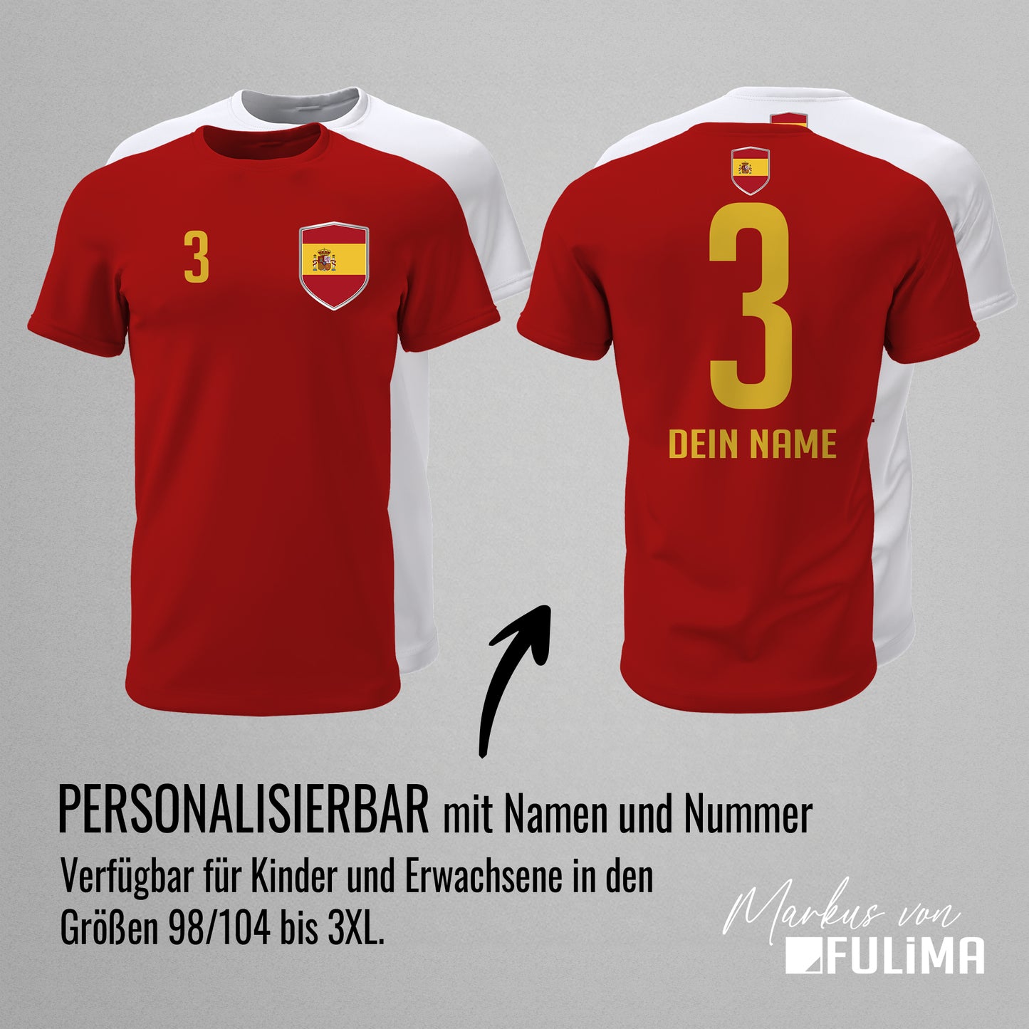 Spanien Shirt mit Wappen und individueller Nummer & Name