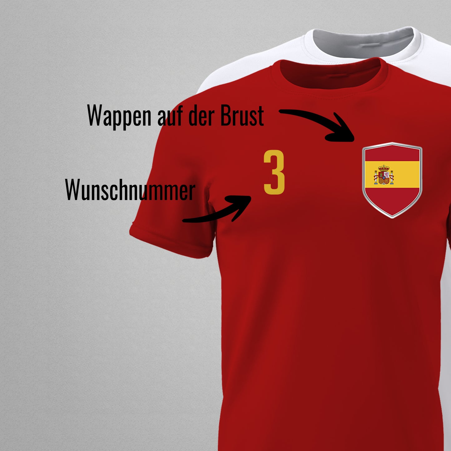 Spanien Shirt mit Wappen und individueller Nummer & Name