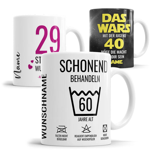 Alter Tassen mit Wunschzahl - Personalisierte Tassen mit Alter & Name