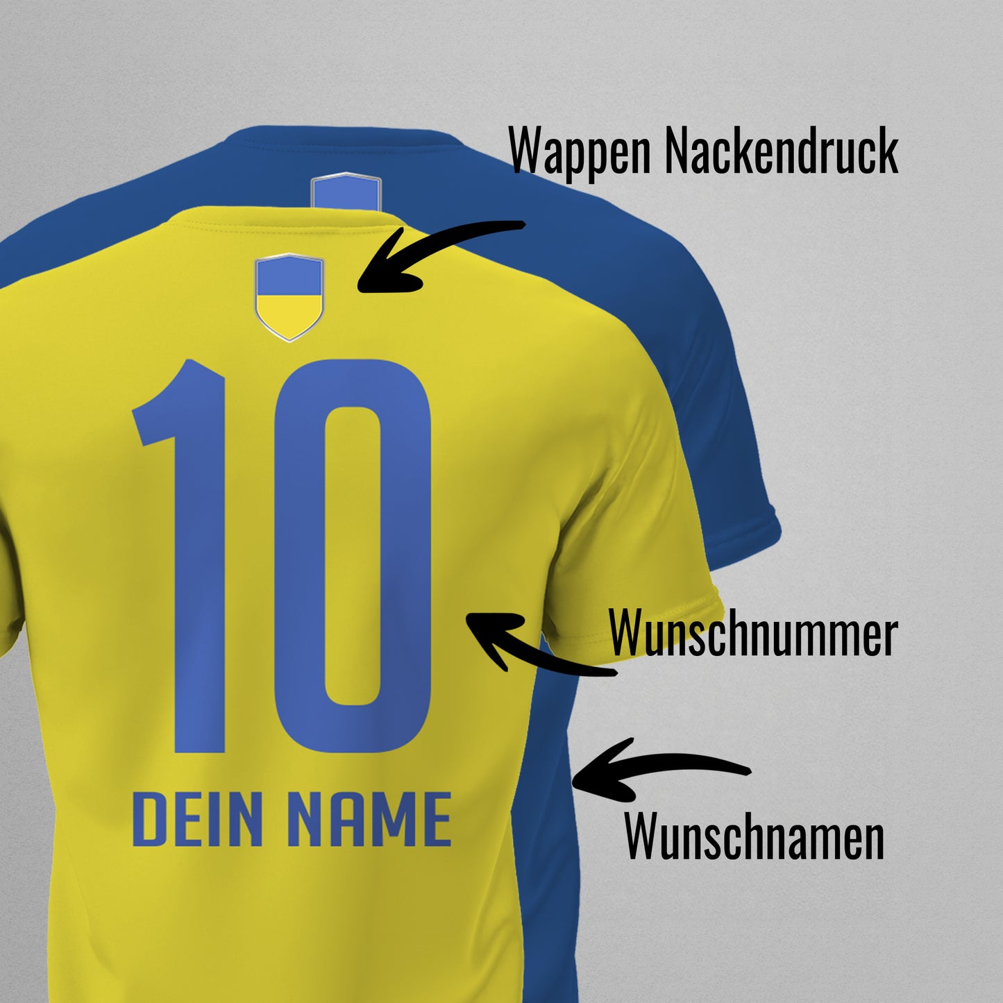 Ukraine Shirt mit Wappen und individueller Nummer & Name