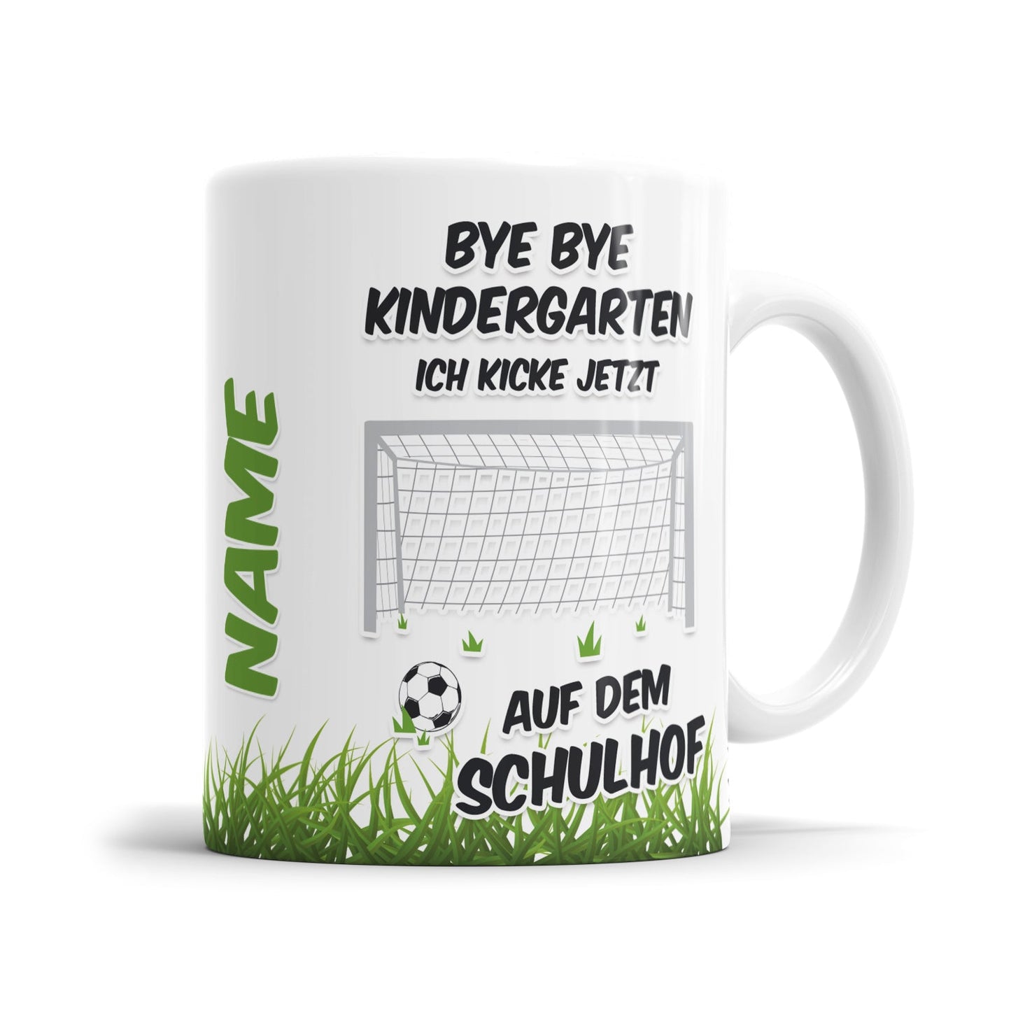 Kindergarten Abschied Tasse mit Fußball Motiv und Name