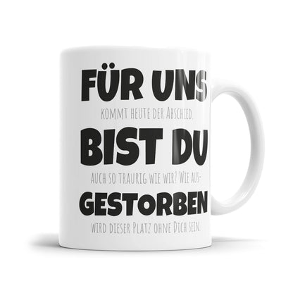 Humorvolle Abschiedstasse für Kollegen mit schwarzem Humor