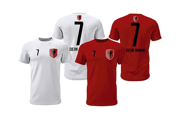 Personalisierbares Albanien Fan-Shirt in Rot oder Weiß mit Name und Nummer von Fulima
