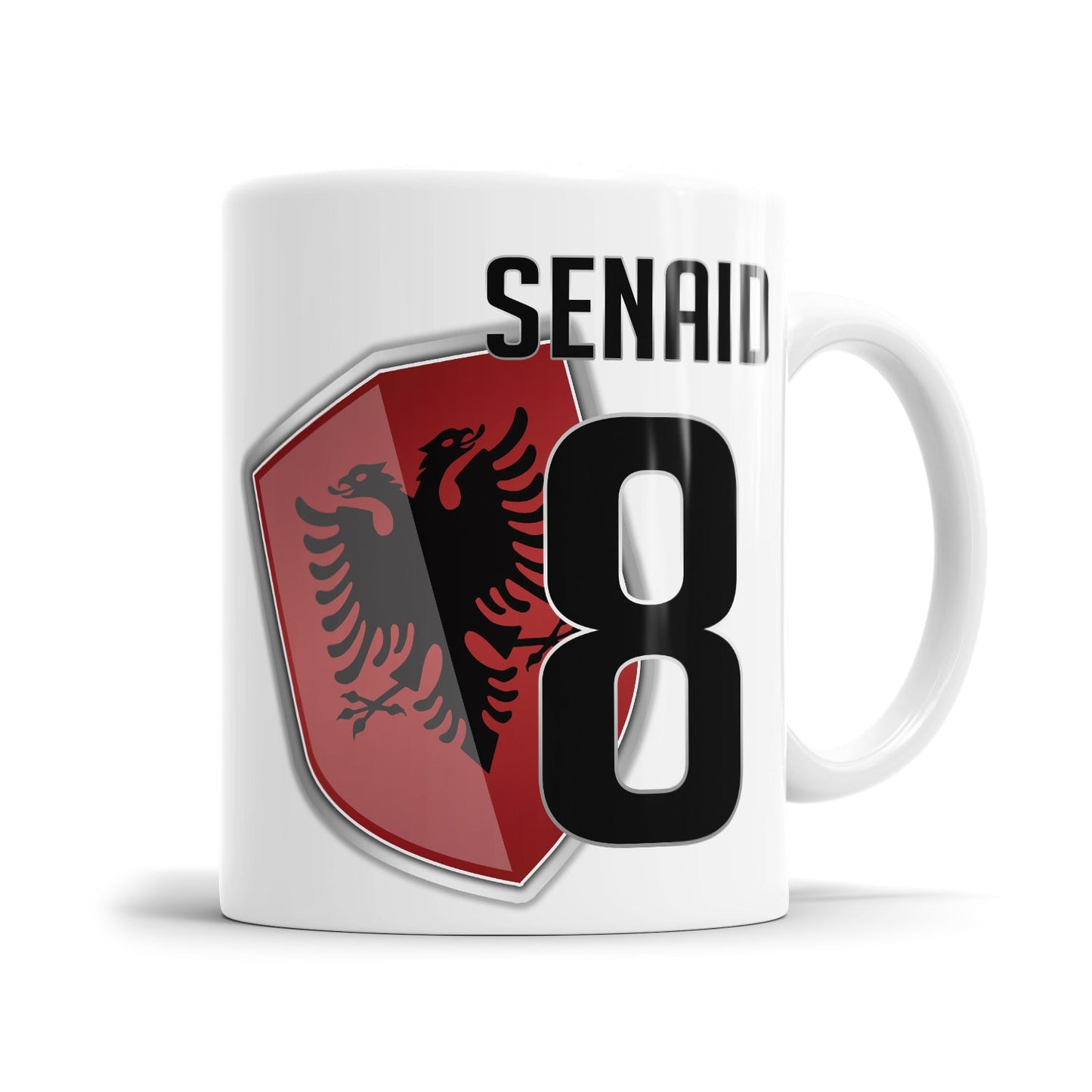 Personalisierte Albanien Wappen Tasse mit Name und Nummer
