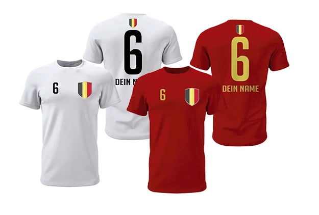 Personalisierte Belgien Fan-Shirts in Weiß und Rot für die ganze Familie