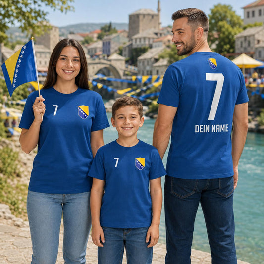 Bosnien Herzegowina Fan Shirt mit Wunschname und Nummer für die ganze Familie