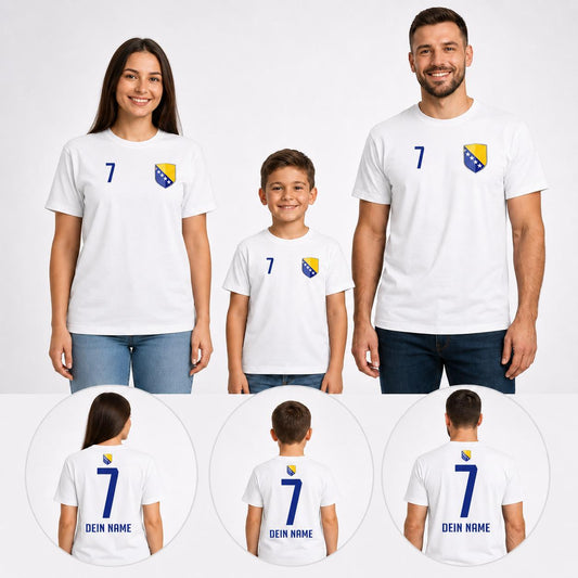 Bosnien Herzegowina  Fan Shirt mit Wunschname und Nummer in Weiß