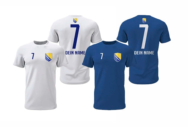 Bosnien Herzegowina  Fan Shirt personalisierbar mit Name und Nummer in Weiß oder Blau 