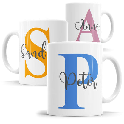 Tasse mit großen Buchstaben, modern & personalisiert mit Namen