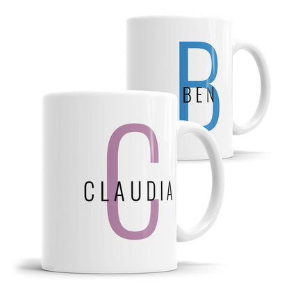Buchstaben Tasse minimalistisch modern in rosa oder blau - personalisiert mit Name 