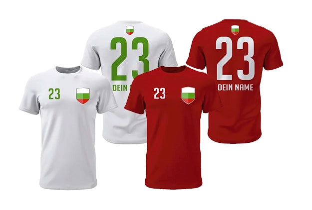Personalisierte Bulgarien Fan-Shirts in Weiß und Rot für die ganze Familie
