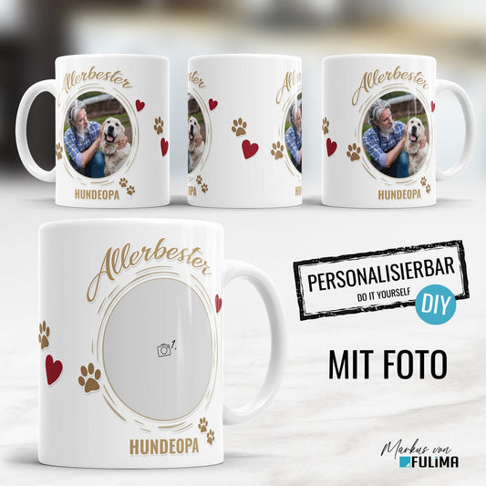 Fototassen mit gemeinsamem Foto von Hund und Hundebesitzer als persönliches Geschenk - Detail Vorschau