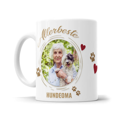 Fototasse mit gemeinsamem Foto von Hund und Allerbeste Hundeoma als persönliches Geschenk