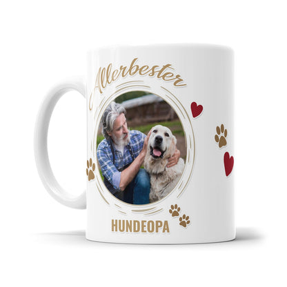 Fototasse mit gemeinsamem Foto von Hund und Allerbester Hundeopa als persönliches Geschenk