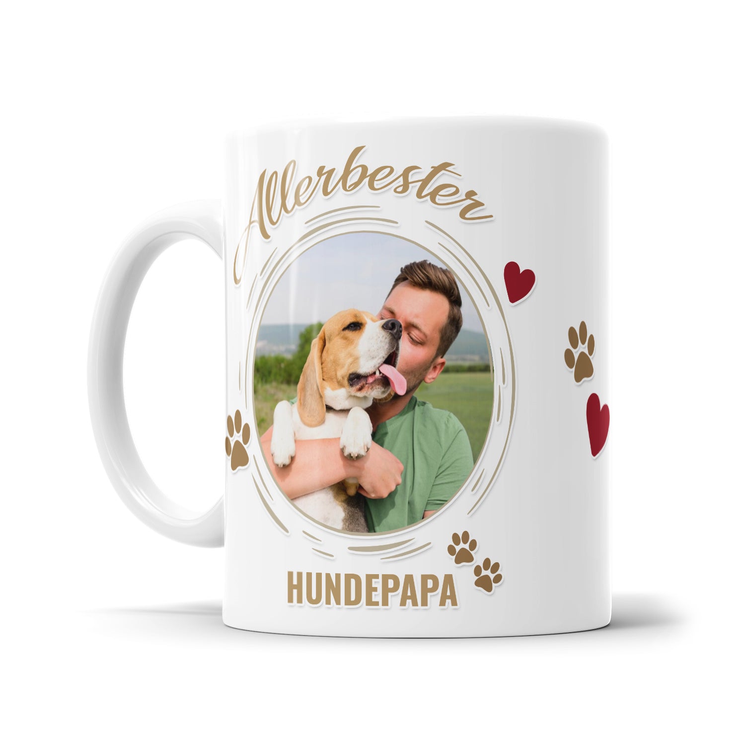 Fototasse mit gemeinsamem Foto von Hund und Allerbester Hundepapa als persönliches Geschenk