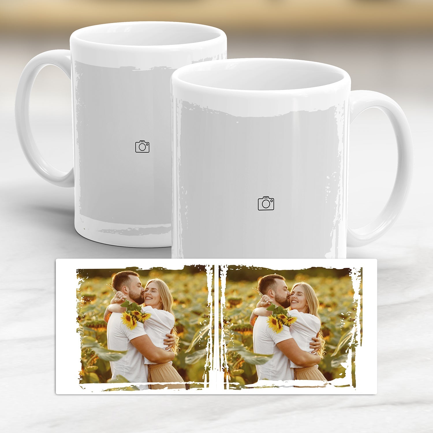 Grunge Duo Fototasse mit zwei quadratischen Foto Flächen links und rechts