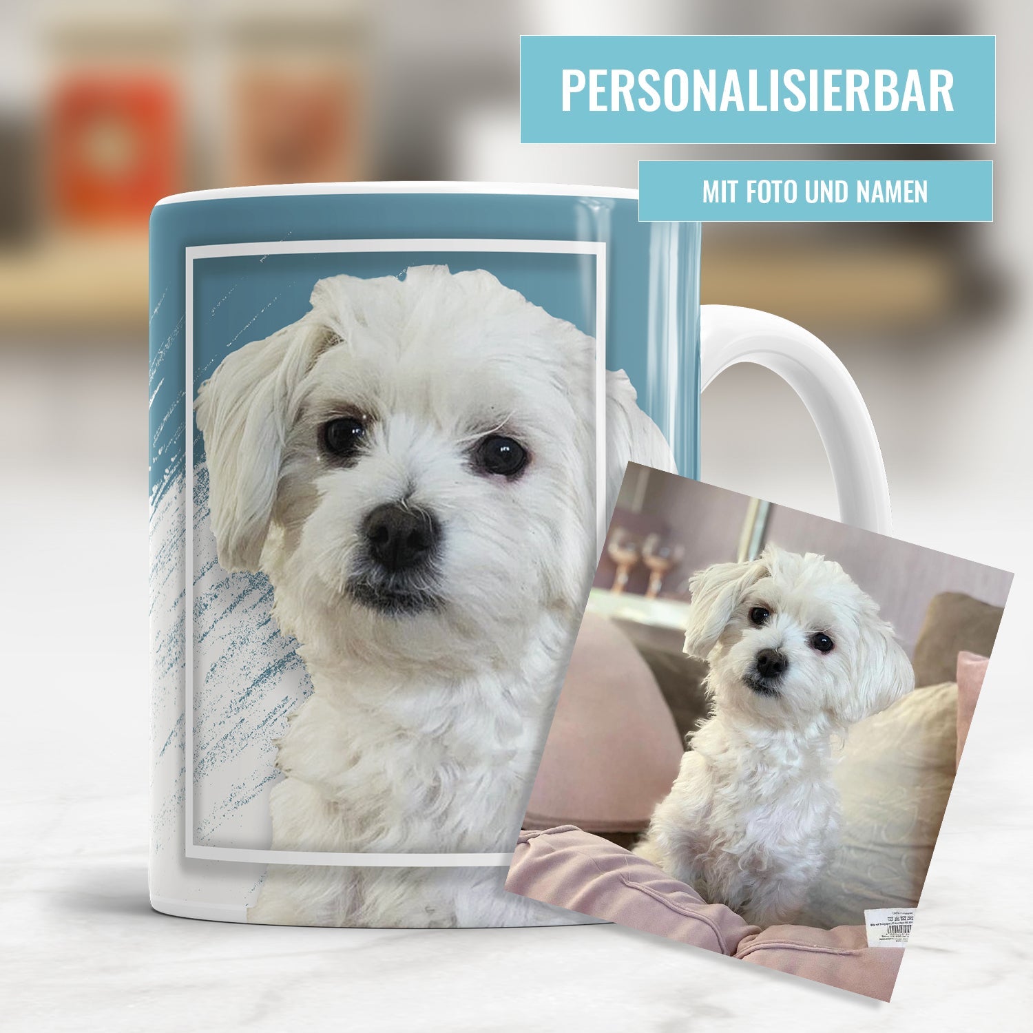 Personalisierte Fototasse mit Hund und Name als individuelles Haustiergeschenk