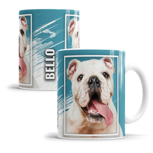 Personalisierte Fototasse mit Haustier im Pfotenliebe Rahmen Design Produktbild