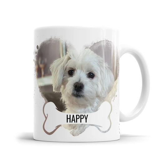 Personalisierte Herzenshund Fototasse mit Malteser im Herz als Beispiel