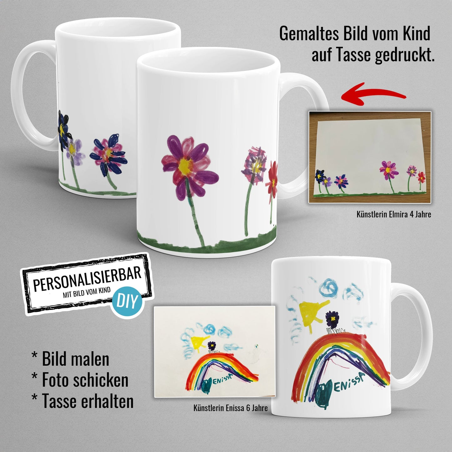 Fototasse mit selbstgemalter Kinderzeichnung als emotionales Geschenk für die Familie - Kundenbilder als Idee Vorschau