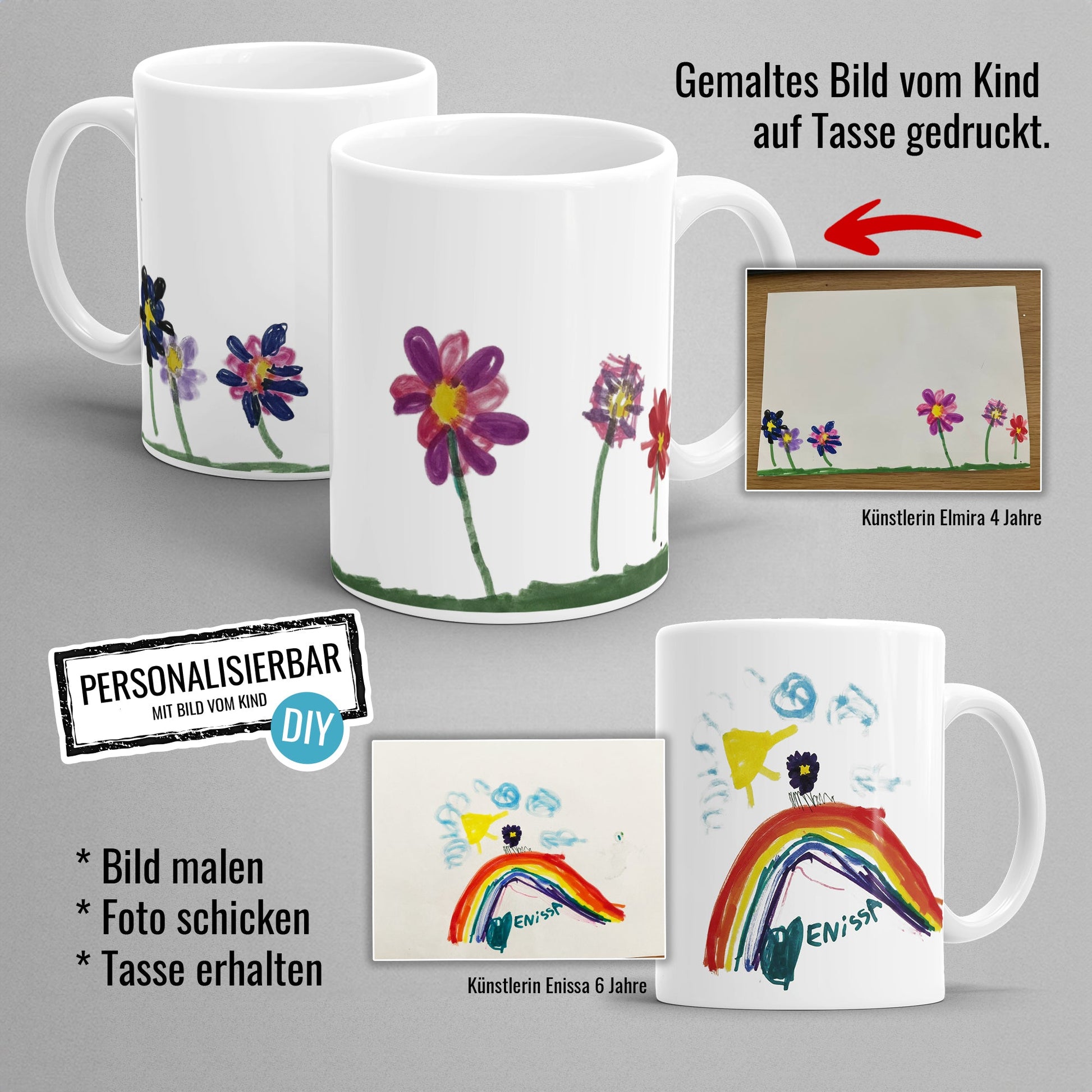 Fototasse mit selbstgemalter Kinderzeichnung als emotionales Geschenk für die Familie - Kundenbilder als Idee Vorschau