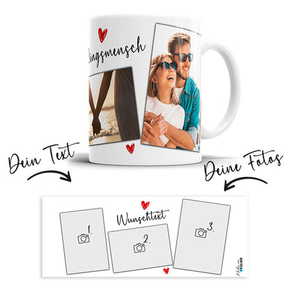 Fototasse Lieblingsmensch personalisieren - Fotos hochladen und Wunschtext eingeben