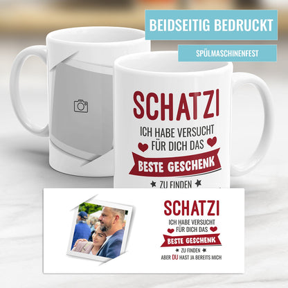 Personalisierte Fototasse im Polaroid Stil mit Foto und Liebesspruch -Beidseitig bedruckt Vorschau