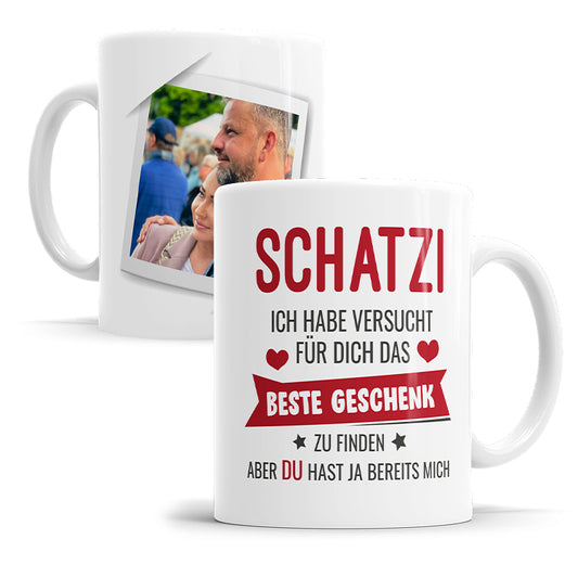 Personalisierte Fototasse im Polaroid Stil mit Foto und Liebesspruch - Produktbild