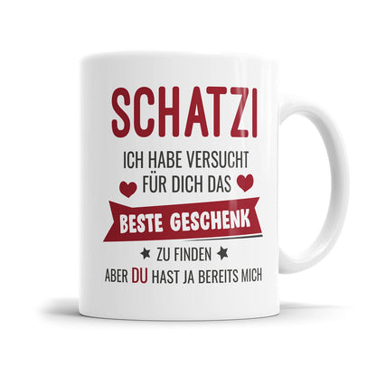 Personalisierte Fototasse im Polaroid Stil mit Foto und Liebesspruch - Schatzi ich habe versucht für dich das beste Geschenk zu finden aber du hast ja bereits mich - Vorschau