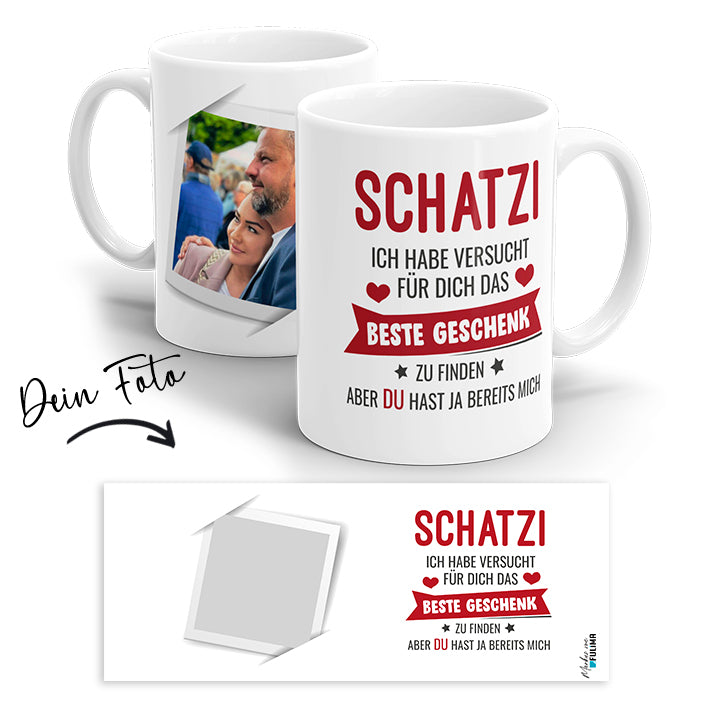 Personalisierte Fototasse im Polaroid Stil mit Foto und Liebesspruch - Dein Foto hochladen Vorschau