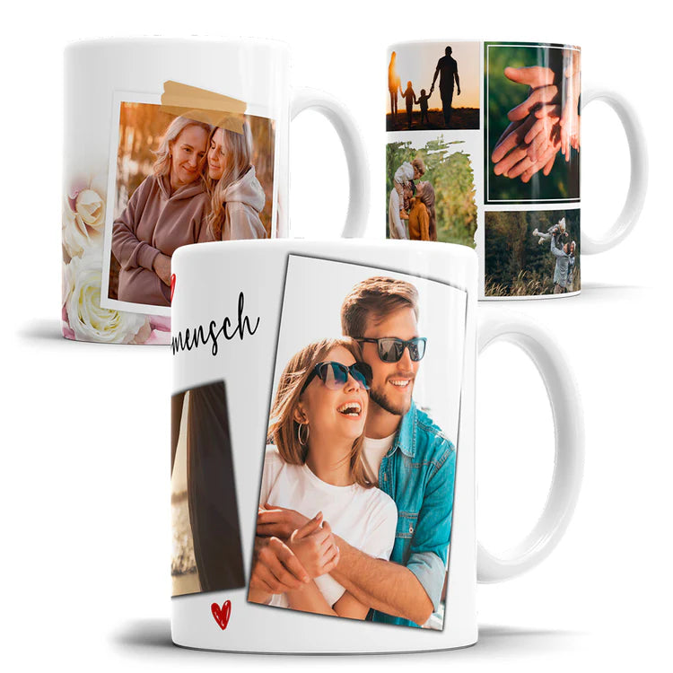 Personalisierte Fototassen mit verschiedenen Designs als Kategorieübersicht