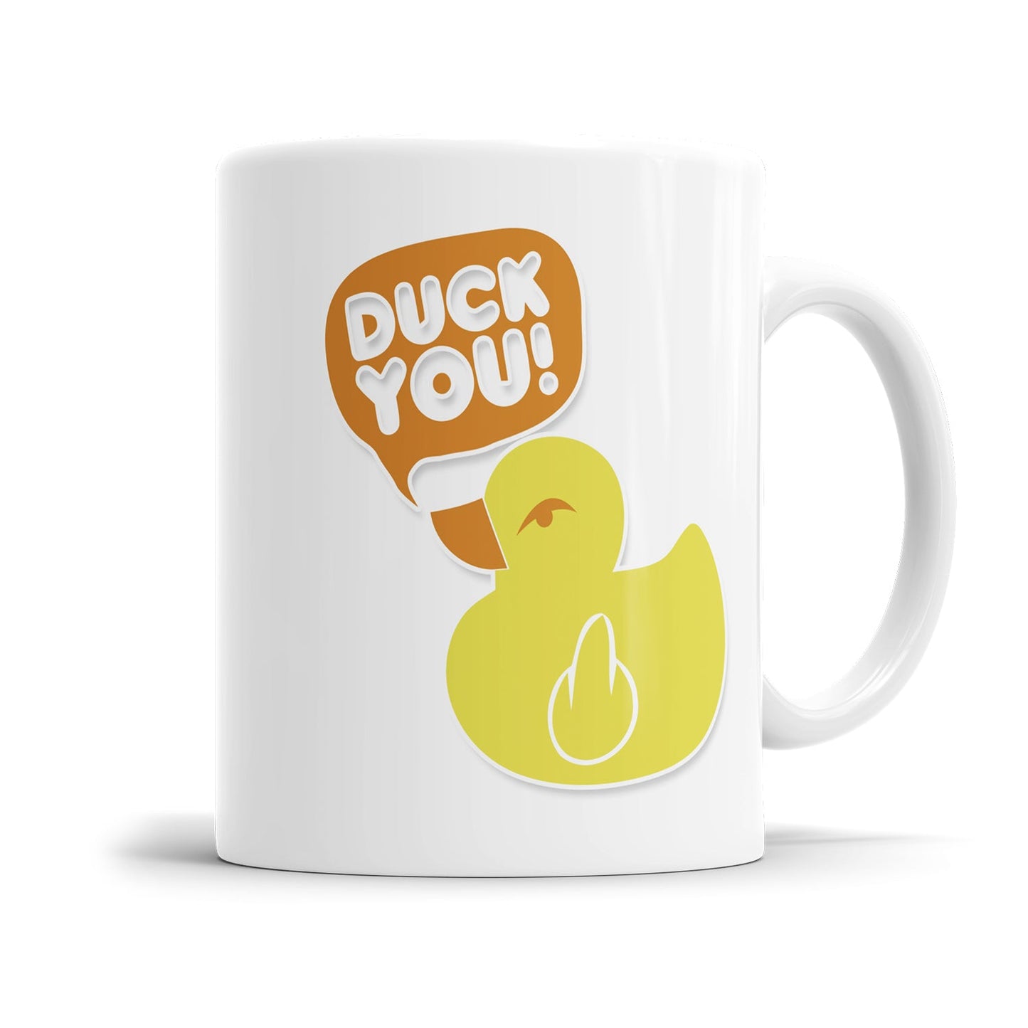 Freche Tasse mit Wortspiel „Duck You" und Entenmotiv