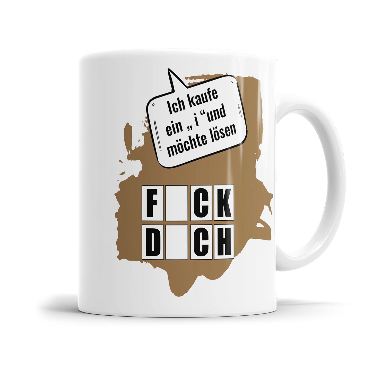 Lustige Tasse mit frechem Wortspiel im Quiz Stil