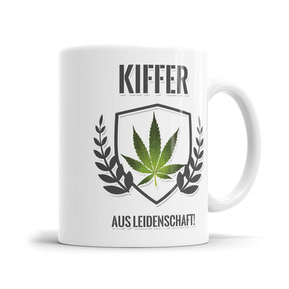 Freche Tasse mit Spruch und Cannabis Motiv