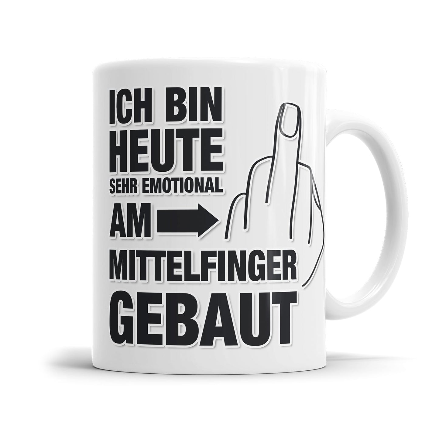 Freche Tasse mit provokantem Spruch und Mittelfinger Humor