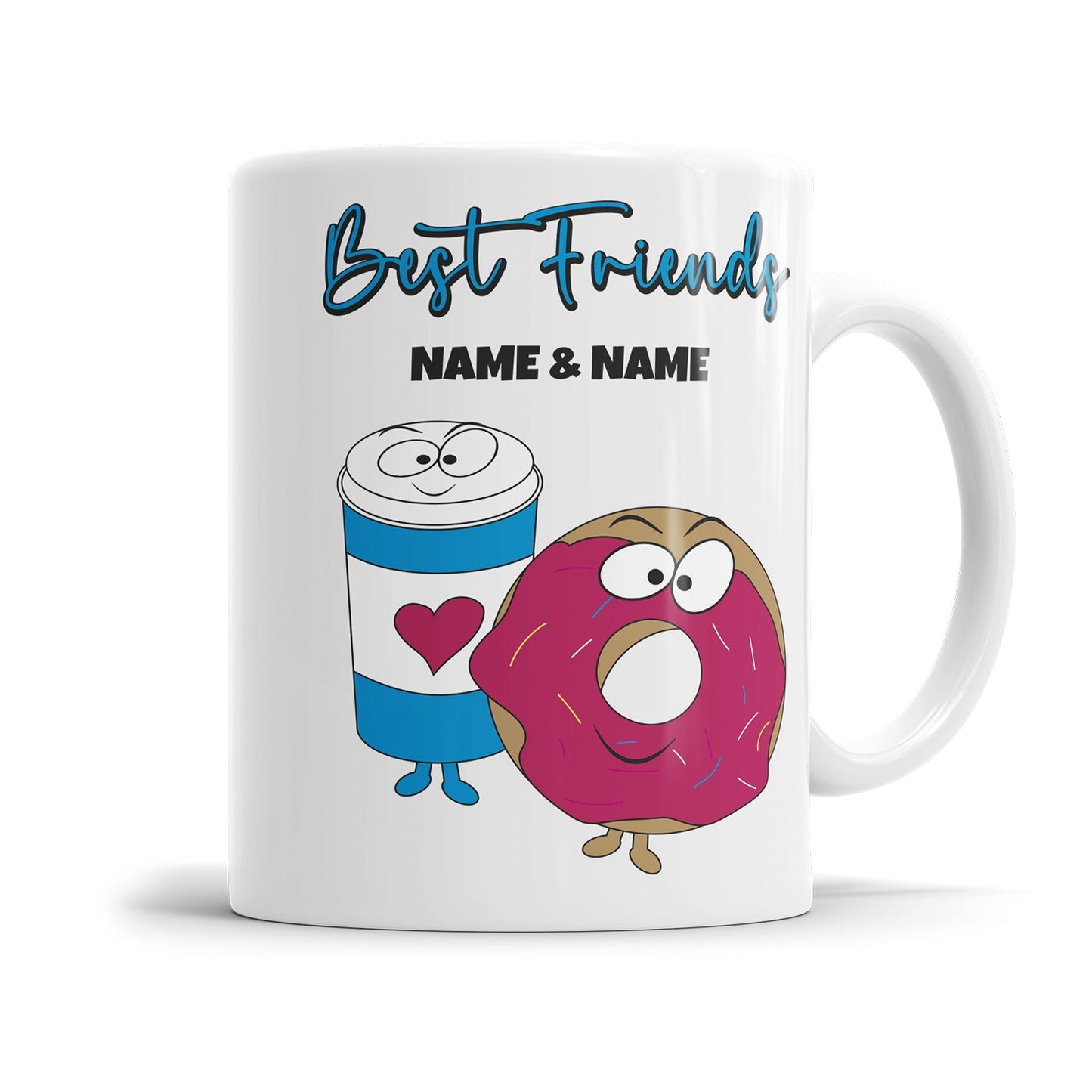 Freundschaftstasse mit Coffee und Donut Motiv und Namen 