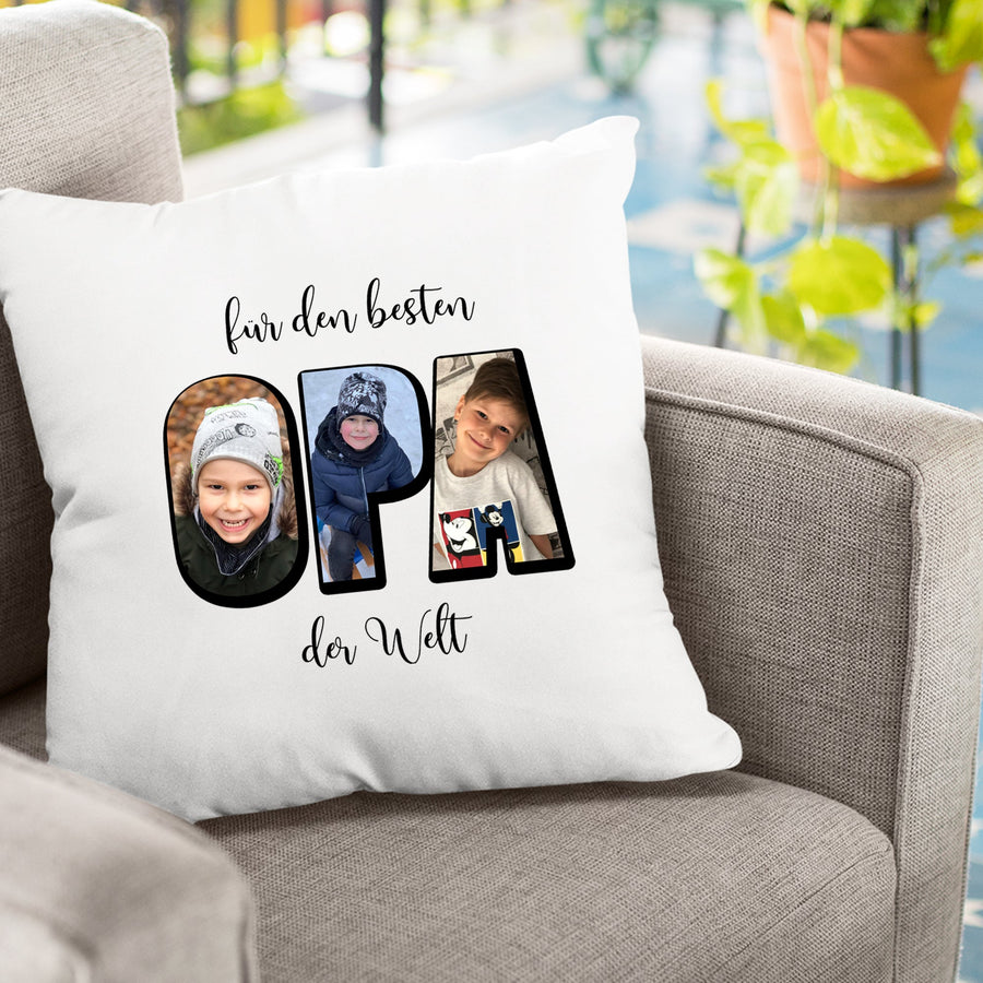 Personalisiertes Fotokissen – Für den besten Opa der Welt – 3 Fotos