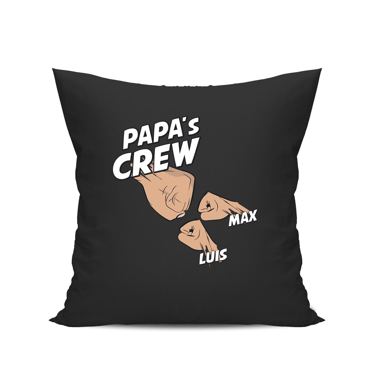 Papa Kissen mit Namen - Papas Crew Faust von 2 bis 4 Kinder - Geschenk Papa