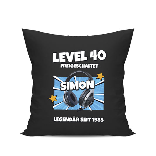 Level 40 freigeschaltet - Legendär - mit Namen - Geburtstag Kissen Schwarz - Fulima