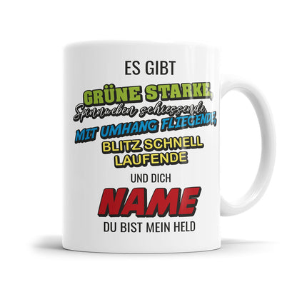 Personalisierte Tasse für Partner mit Superheld Spruch