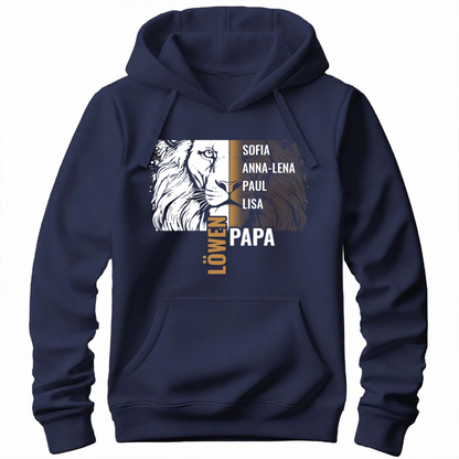 Papa Hoodie - Löwenpapa mit Namen der Kinder - Geschenk Papa