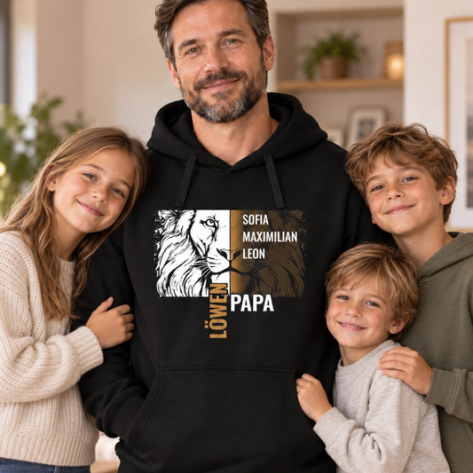 Papa Hoodie - Löwenpapa mit Namen der Kinder - Geschenk Papa