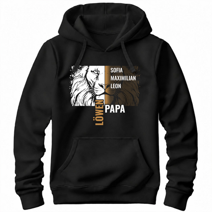 Papa Hoodie - Löwenpapa mit Namen der Kinder - Geschenk Papa