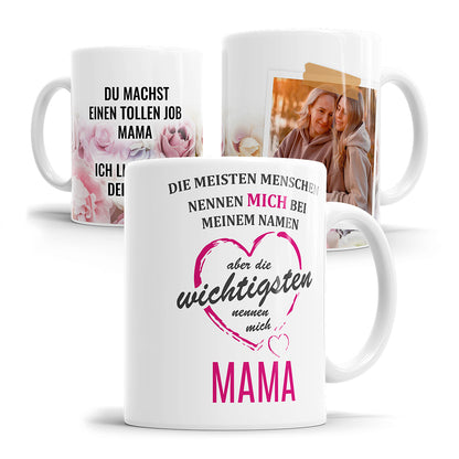 Übersicht personalisierter Mama Tassen mit verschiedenen Motiven