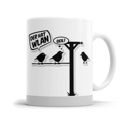 Lustige Motivationstasse mit Wortspiel und Vogelmotiv