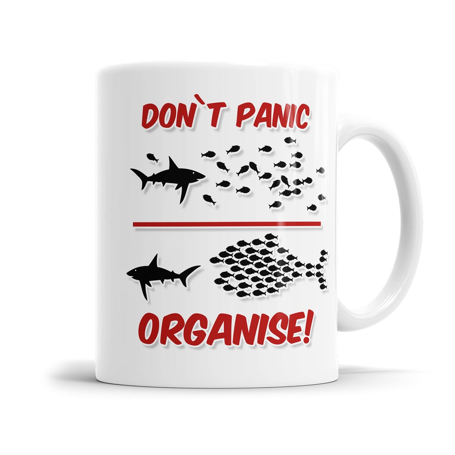 Motivationstasse mit Organisationsspruch und Tierillustration