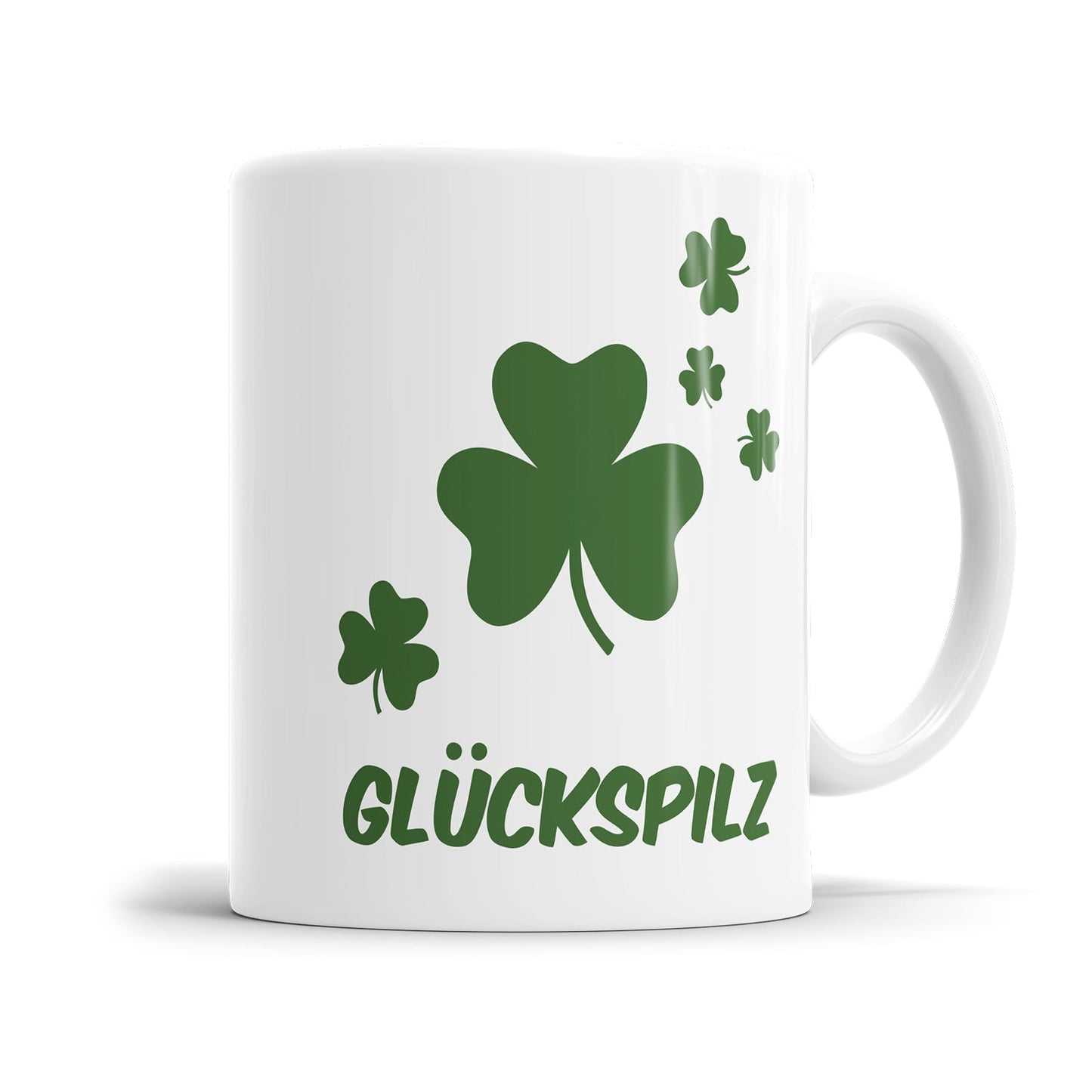 Motivationstasse mit Glückspilz Spruch und Kleeblatt Motiv